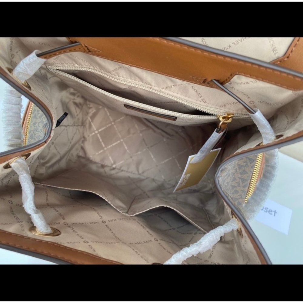 Michael Kors Backpack Jet Set MK Logo Large Chain Backpack Brown - Picture 6 of 11
